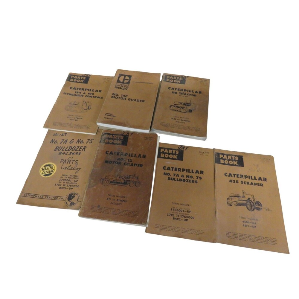 Lot of 8 Vintage Caterpillar Tractor Bulldozer Parts Books Manuals Motor Grader